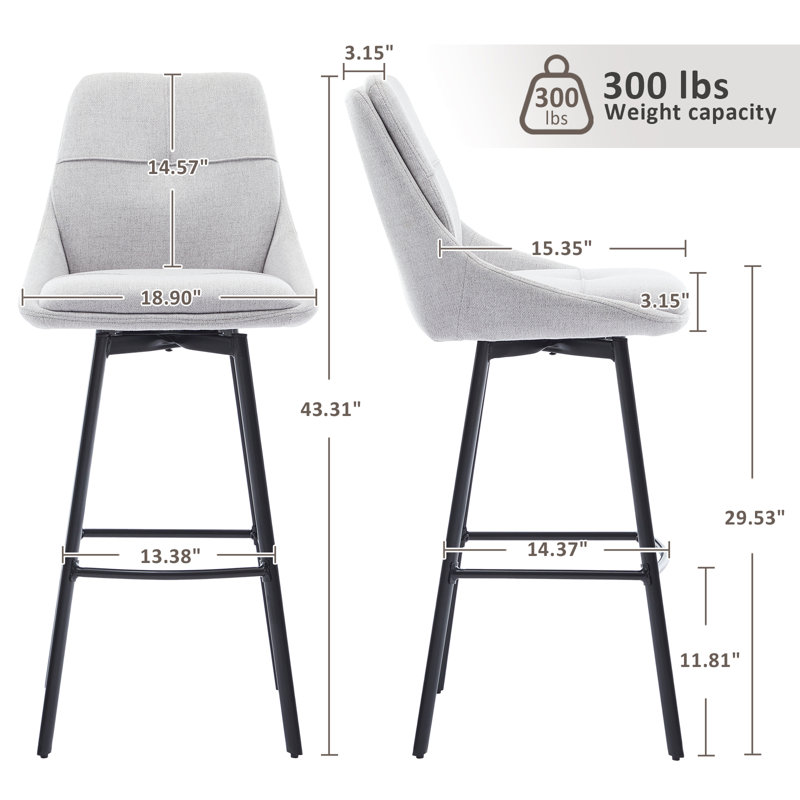 Avianah Swivel Upholstered Counter Stool with Metal Frame, Gray