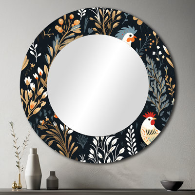 Country Charm Red  Rooster Pattern - marble  Decorative Mirror, Casual Wall Mirror, Printed Metal Art