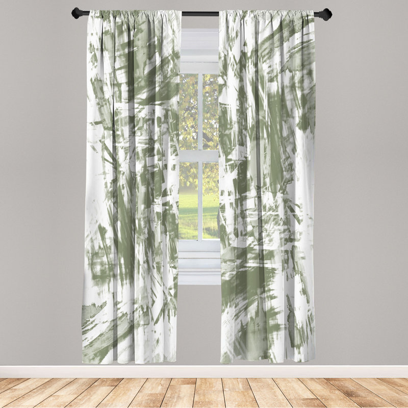 Microfiber Floral Semi-Sheer Rod Pocket Curtain Panels, 28" W x 95" L, Tea Green
