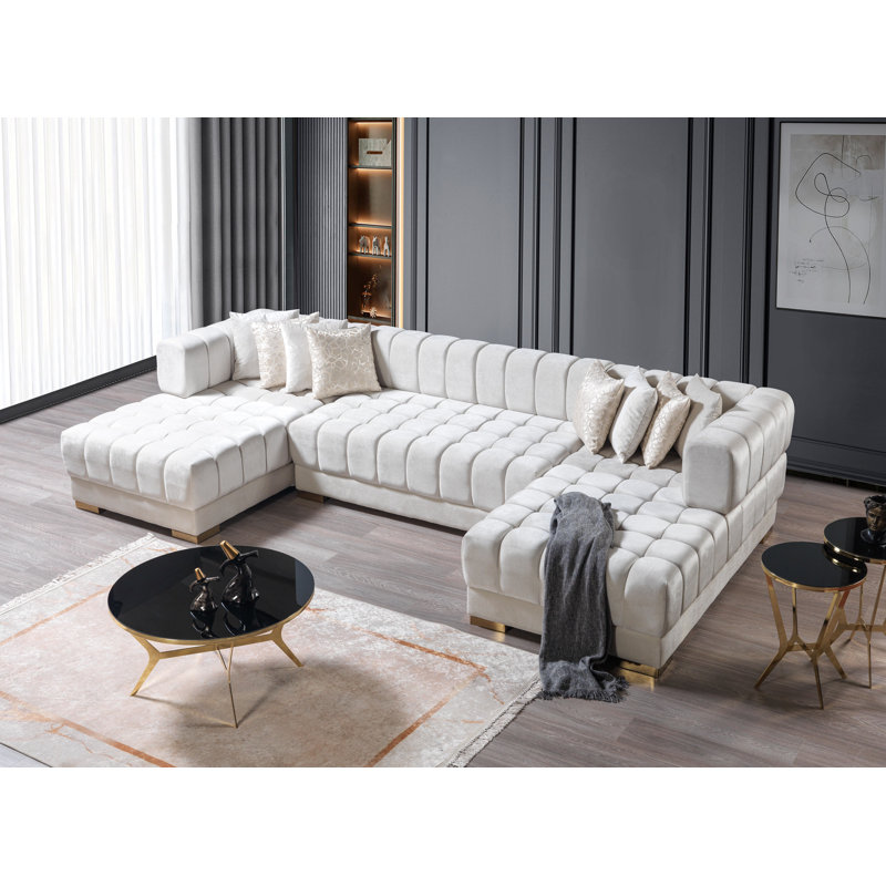 Ariana Velvet Double Chaise Sectional, Ivory Velvet