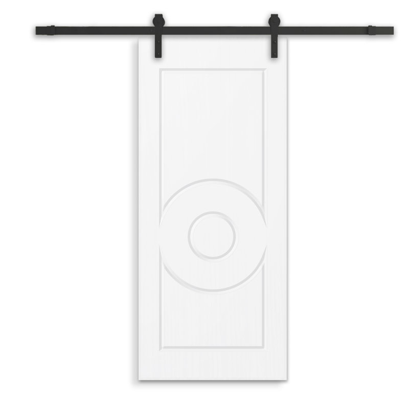 Porte de grange à panneaux et en bois manufacturé avec quincaillerie d'installation, 30 po x 80 po, Blanc