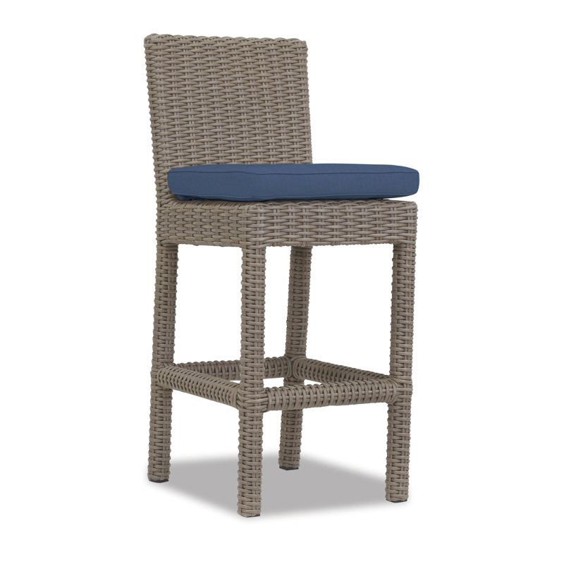 Tabouret avec coussin Nassau, Tabouret de bar (siège d'une hauteur de 30 po), Cognac, Toile horizon Sunbrella®