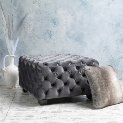 Modern With Button- Diamond Stitch, Velvet Upholstery In Grey, 29" W X D 17.84" H Grey Ornament, 29.73" Width Depth Height