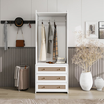 Armoire-penderie à 3 tiroirs avec rotin pour le salon, la chambre à coucher
