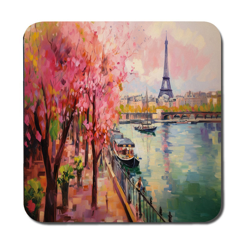 Paris Waterfront Placemat And Coaster Set With Eiffel Tower Scene