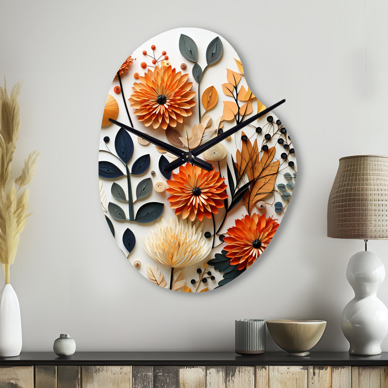 Horloge murale de style Mid-Century coloré botanique II - Mid-Century, Petit