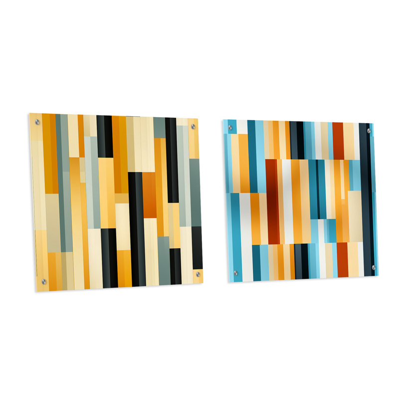 Clevey - Formes abstraites en acrylique, ensemble de 2 verres, H 36 po x l 73 po