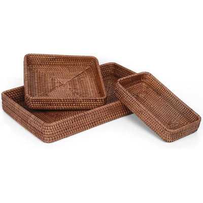  Ensemble de 3 plateaux de service en rotin pour comptoir de cuisine, comptoir de cuisine, brun foncé YANGQIHome