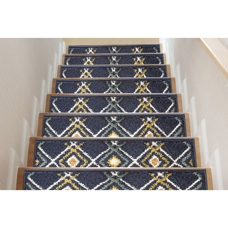 Tapis d'escalier à poils longs, Bleu