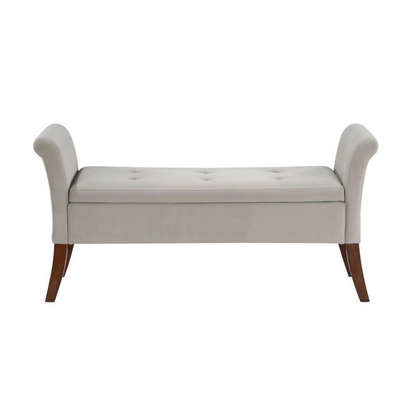 Banc de rangement rembourré avec accoudoirs roulés, Beige