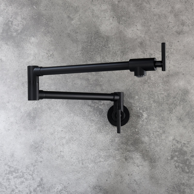 Pot Filler Faucet Wall Mount, Matte Black Color, Brass, Double Handles For Precise Water Control, Arm, Protected Surface Flow Corrosion Treated