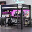 Lit mezzanine double en bois avec bureau, tablettes de rangement, DEL et station de charge, noir