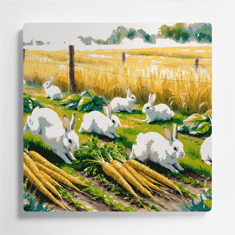 Ferme, lapins, art mural en métal brun, H 16 po x l 16 po