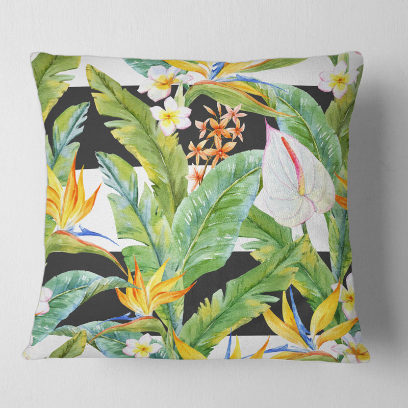 Housse de coussin carré et insert Tropical Foliage and Flowers IV, H 18 po x l 18 po, Floral 2, Polyester