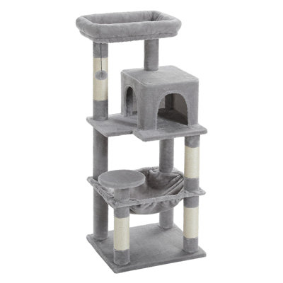 56.3-inch indoor cat tree, multi-level cat tower with extra-large hammock, sisal-covered scratching post, comfortable apartment, and top perch