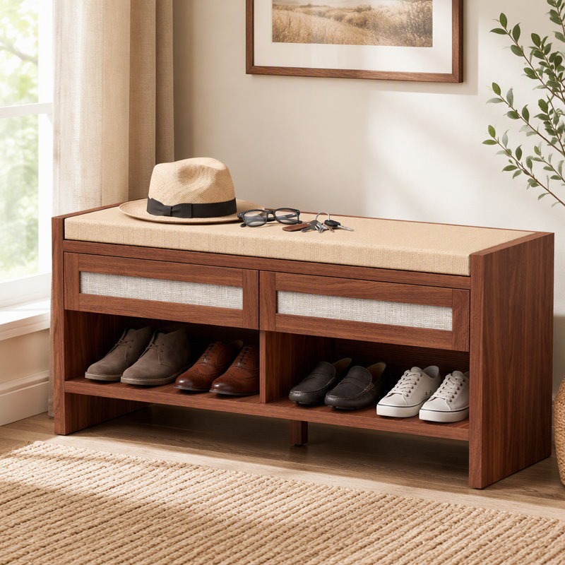 Polyester Blend Upholstered Bench