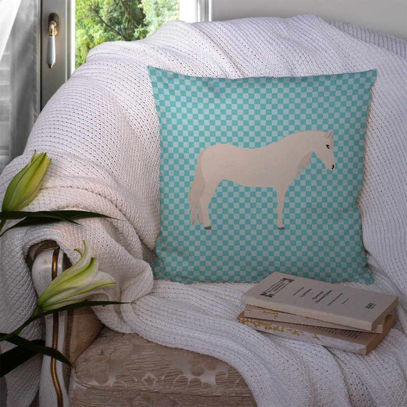 Coussin décoratif extérieur carré à contrôle cheval, 14 po x 14 po, Bleu