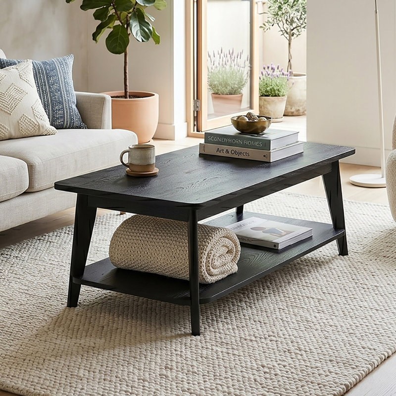 Four Leg Coffee Table with Storage, Black / Black