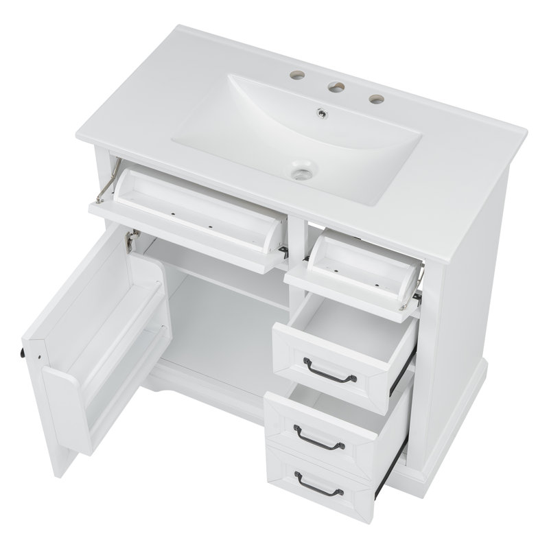 Essey 36'' Bathroom Vanity With Ceramic Sink, White, Black
