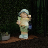 17"H Boy Holding Lantern Solar Statue with LED Lights