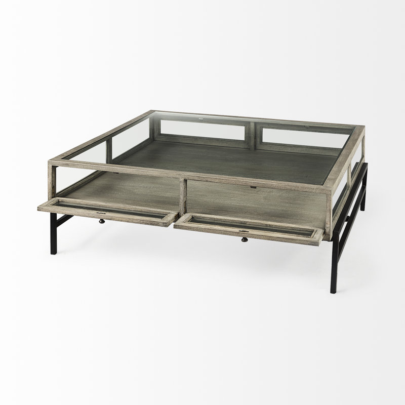 Table basse à 4 pieds avec rangement, 15 po x 43,5 po x 42 po, Gris, Noir