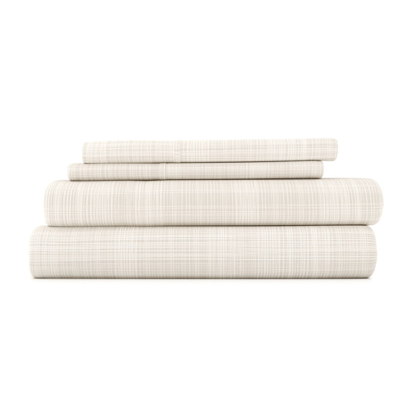 Ray Thatch Pattern Microfiber Queen Sheet Set in Light Beige