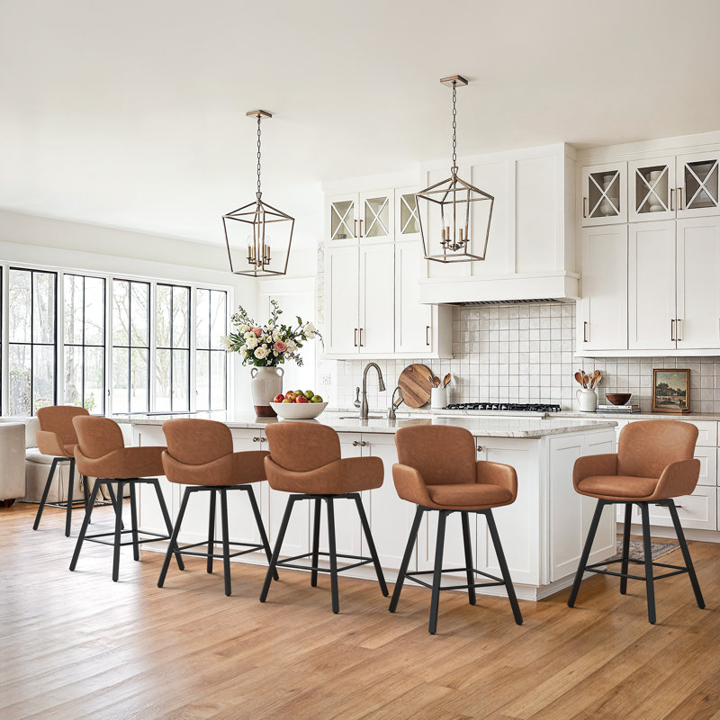 Nicola Dynasty Luxury Counter Swivel Bar Stools, 6, New Brown/Faux Leather