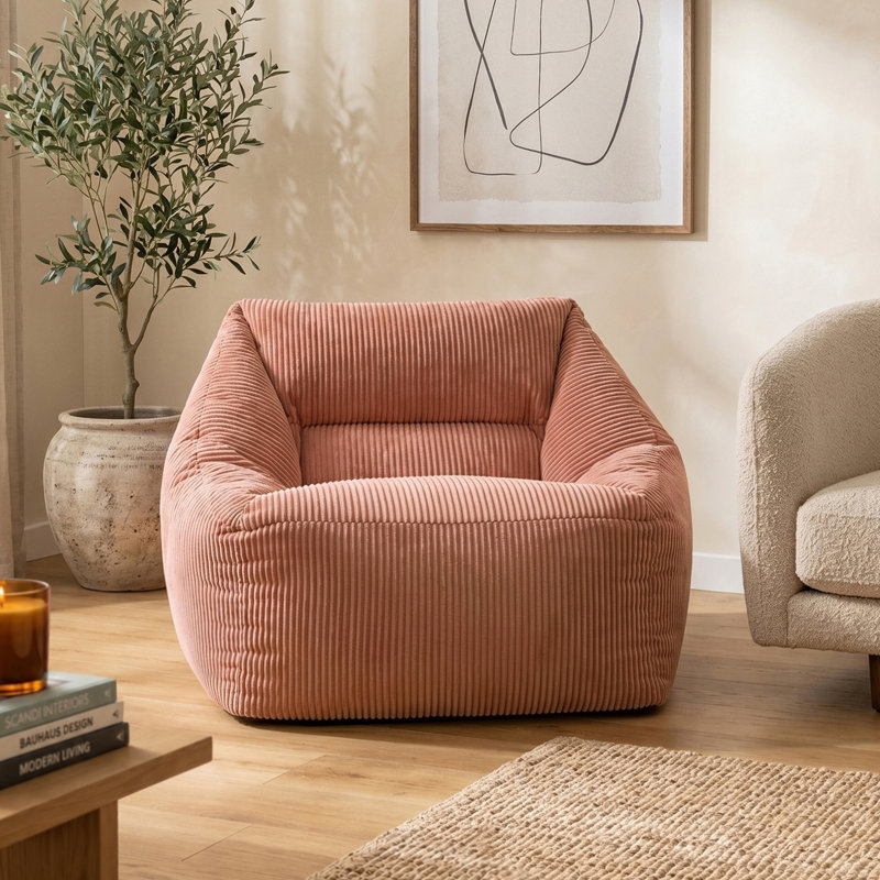 icon Natalia Corduroy Armchair Bean Bag, Charcoal Grey, Pink