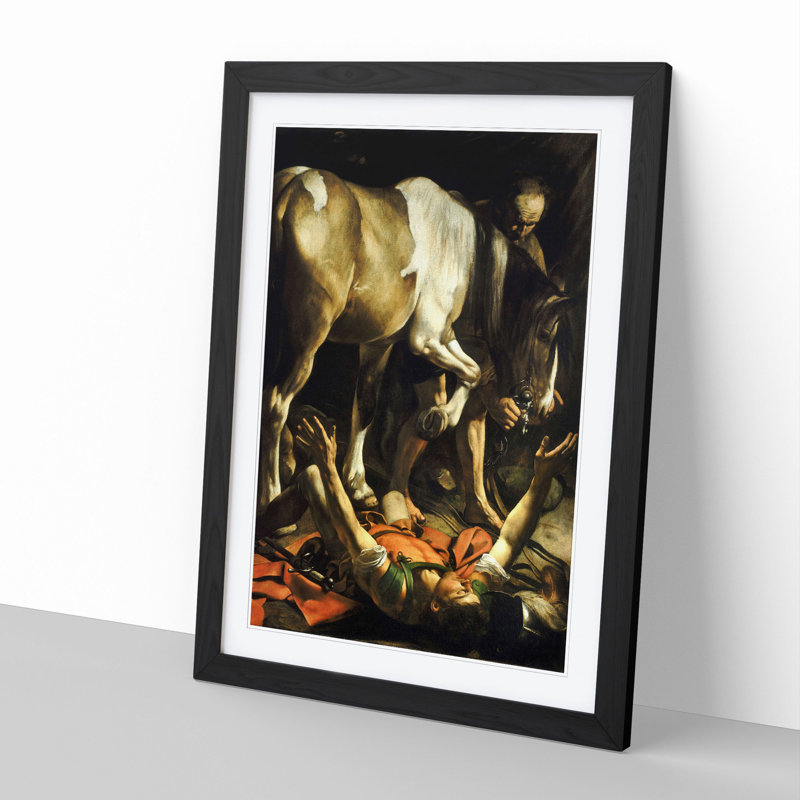 Conversion of St Paul by Caravaggio - Picture Frame Painting, 36cm H x 27cm W x 2cm D, Black Framed