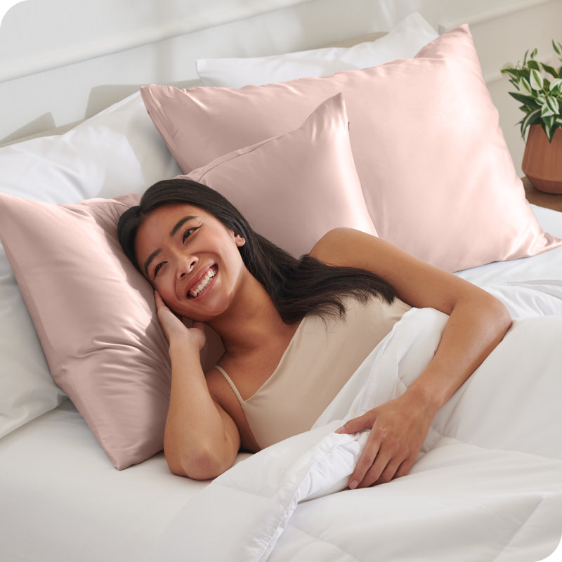 Ensemble de taie d'oreiller en satin de polyester doux, Taies d'oreiller très grandes, Rosé