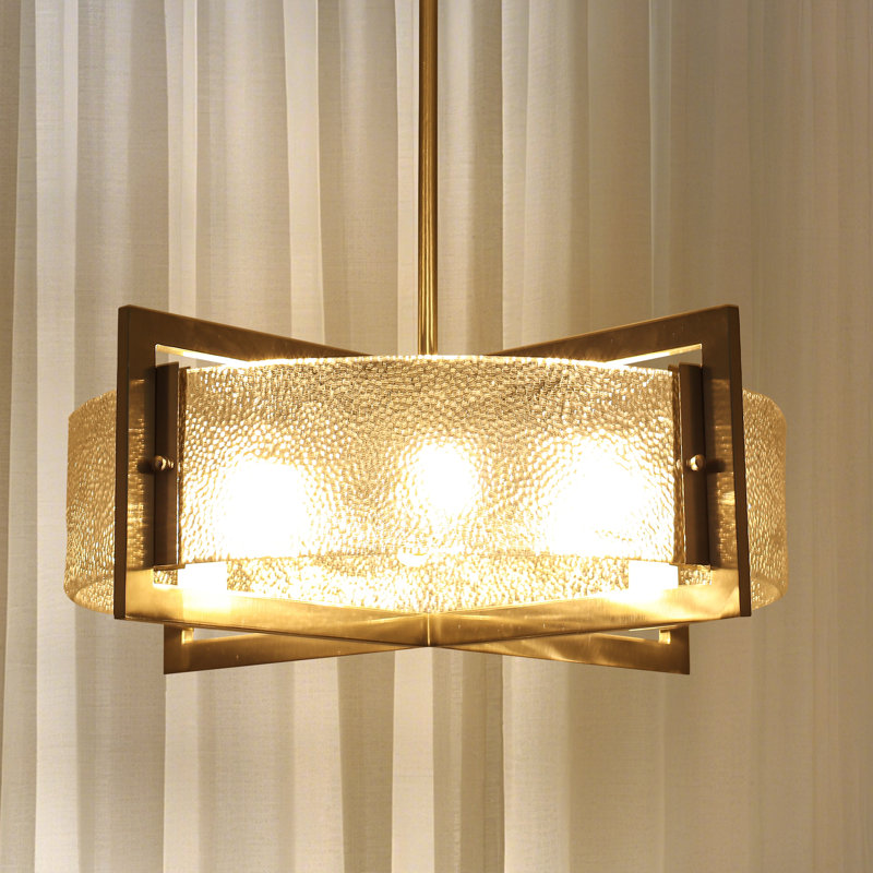 Lustre tambour en verre 6 lumières 23,62 "à intensité variable moderne, Nickel