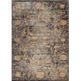 Shangri-La Hand Knotted Wool Area Rug in Blue/Camel/Navy