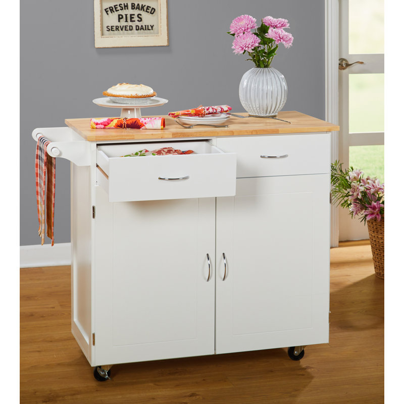 Sammons Solid Wood Top Kitchen Island, White
