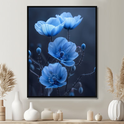 «Blue Mon monochrome Ethereal Beauty Poppies», impression d'art mural coquelicots