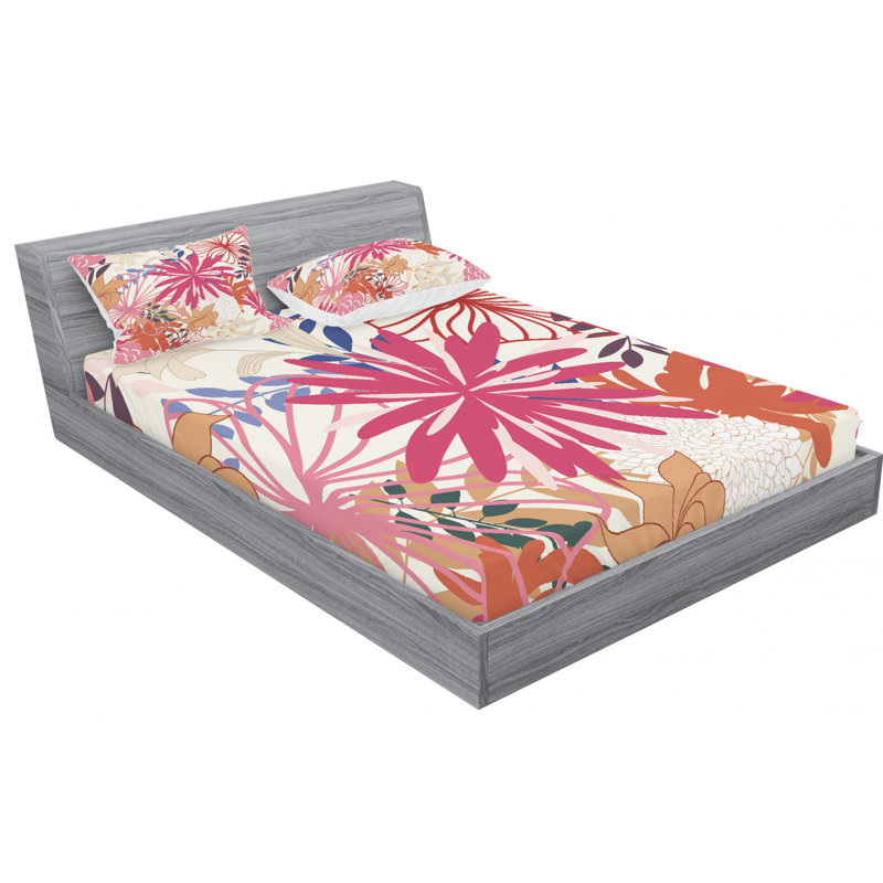 Microfiber Floral Sheet Set, Queen Sheet Set with Fitted Sheet