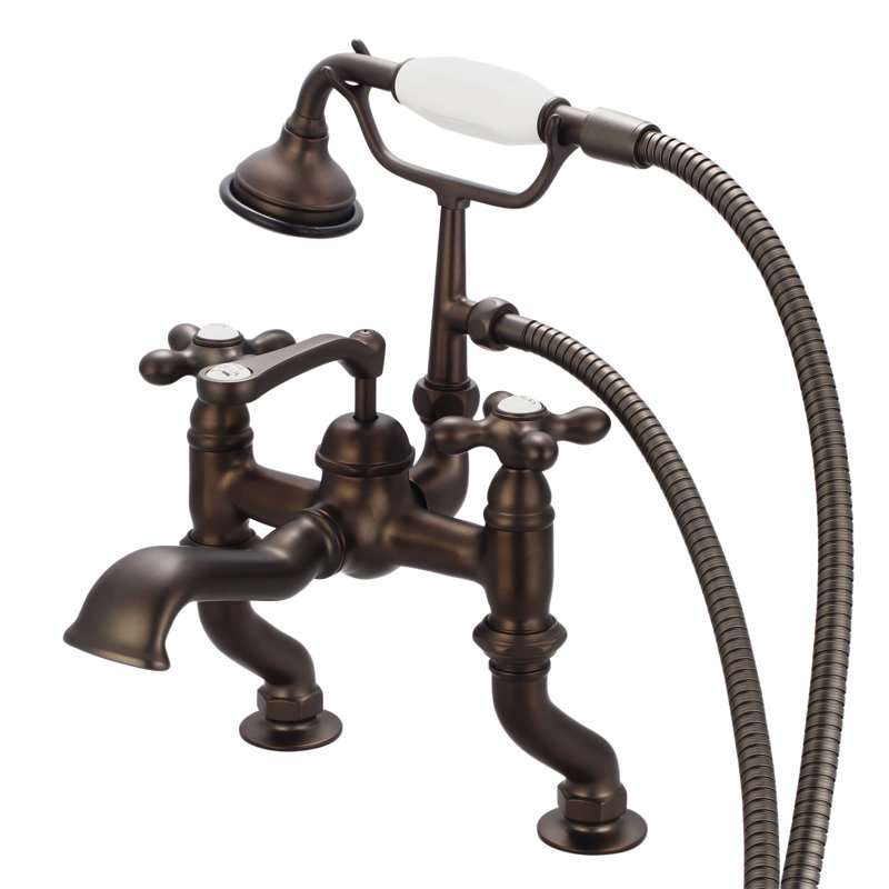 Stonington Deck Tub Spout, Cross Handles, Oil Rubbed Bronze