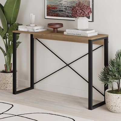 Modern Archie Console Table 110cm with Black Metal Legs - Sandstone or Dark Oak