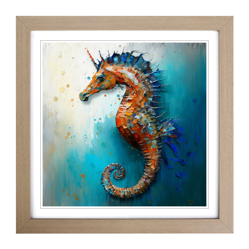 Seahorse Palette Knife - Single Picture Frame Print on Wood, Oak
