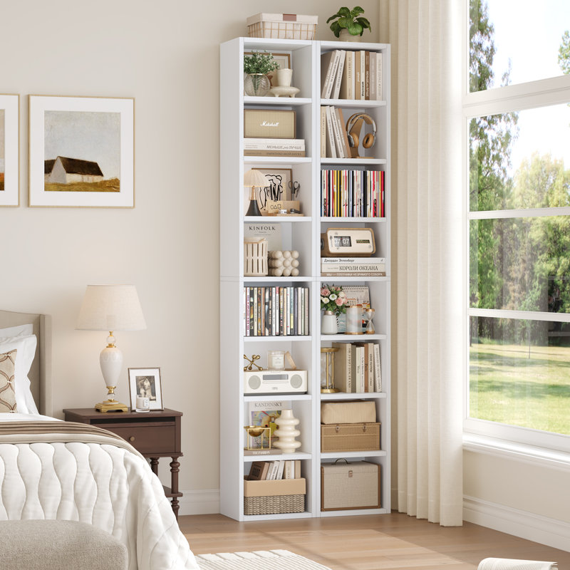 Brenya 8-Tier Thin and Tall Bookshelf with Open Adjustable Shelf, White
