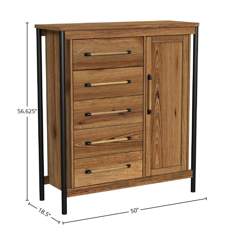 Commode 5 tiroirs en hévéa Magee
