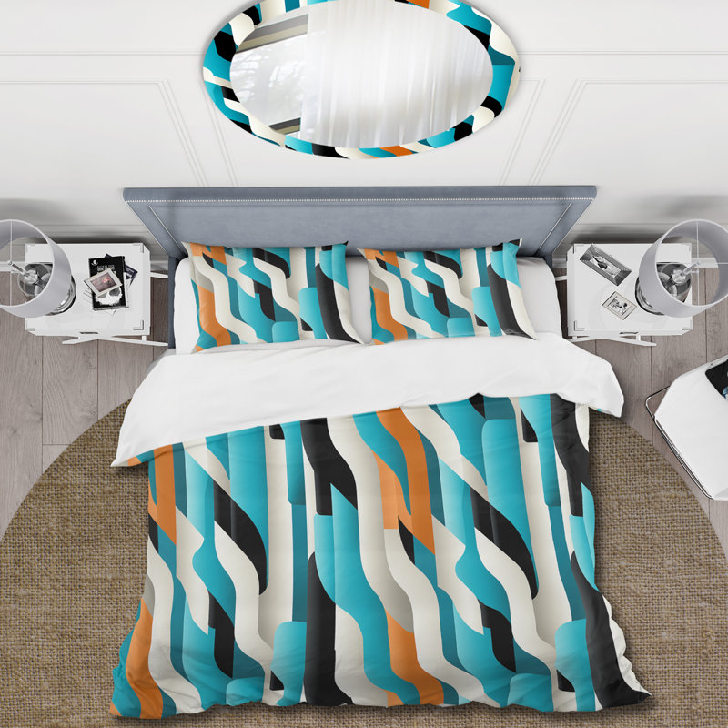 Ensemble de housse de couette en microfibre bleu et blanc, Housse de couette simple + 1 taie décorative stan