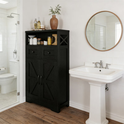 Black Farmhouse Kitchen Pantry Cabinet With Doors And Shelves For Coffee Bar