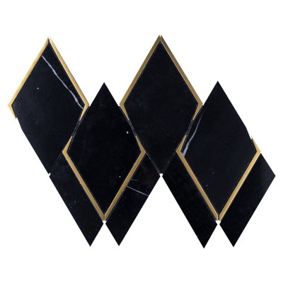 Natural 14.1 in. x 8.9 in. Geometric Polished Marble Mosaic Tile