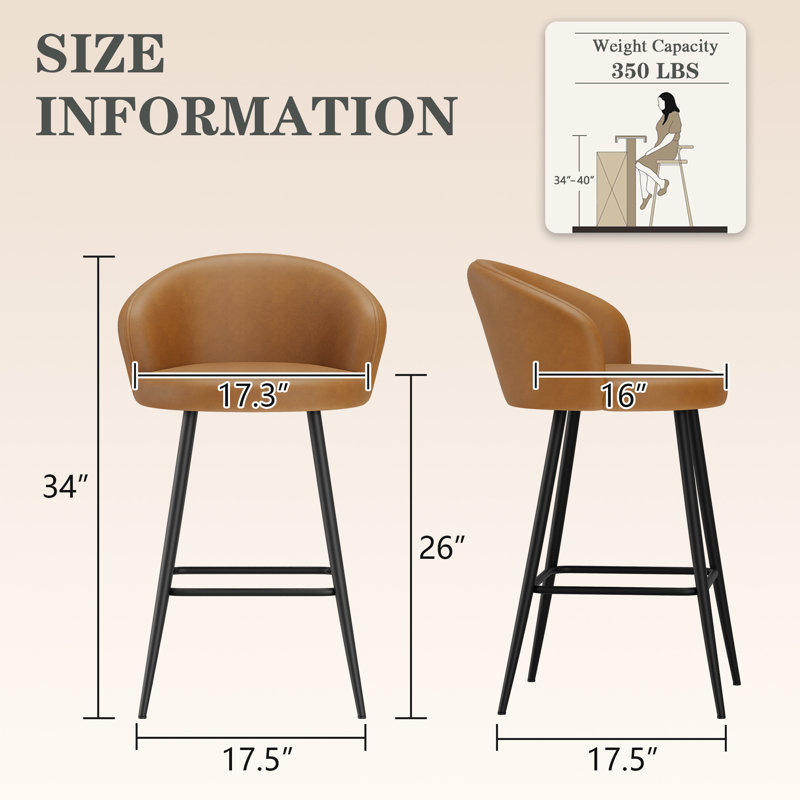 Tabouret de comptoir rembourré avec structure en métal, Tabouret de comptoir (siège d'une hauteur de 26 p