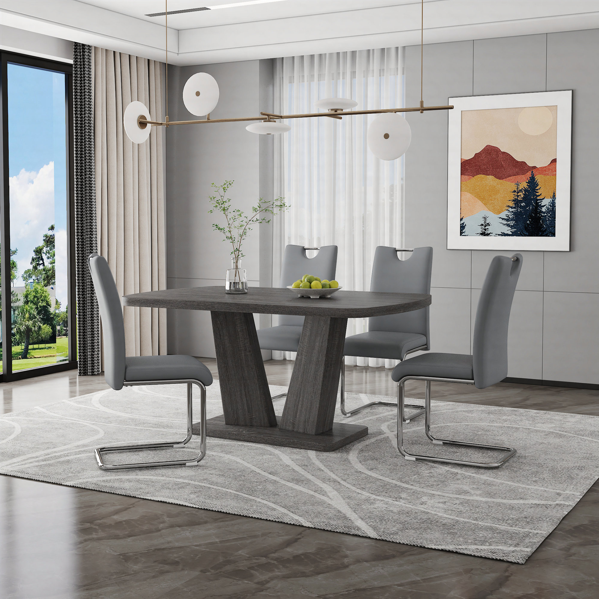 Brayden Studio 5 Piece Dining Table Set Faux Marble Table Top And ...