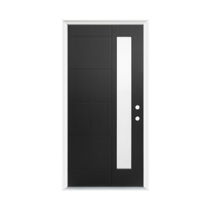 36 po X 80 po Porte d'entrée noire en fibre de verre, ouverture vers la gauche, verre givré