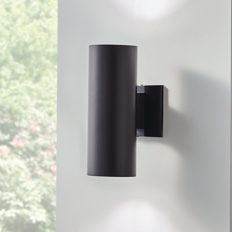 2-Light Black Damp Rated Wall Cylinder Light, Black