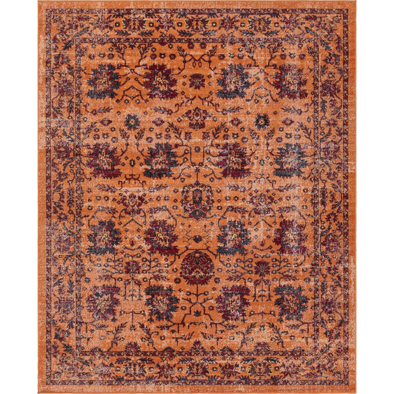  Tapis floral terre cuite, Rectangle 7 pi 10 po x 10 pi