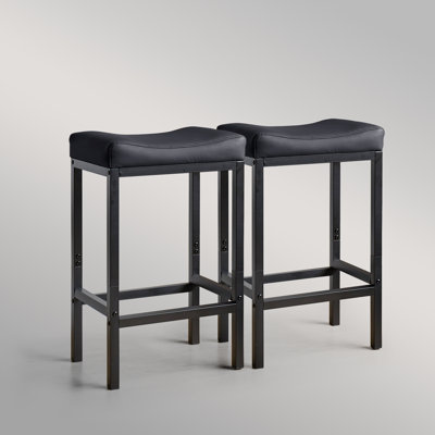 Counter Height Bar Stools Set of 2, 25.5 Inch Bar Stools for Kitchen Counter, Faux Leather Bar Stool, Black