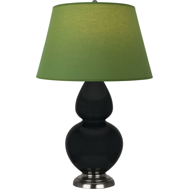 Lampe de table double gourde en céramique, Thé vert / taupe, Obsidienne vernie / argent antique, Argent argent